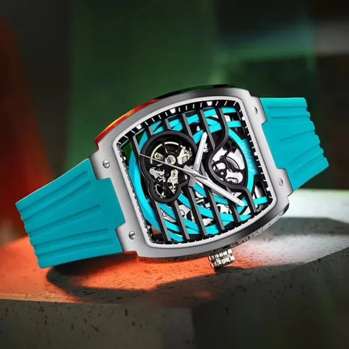 AILANG Automatikuhr Herren Tonneau Skelett 43mm 3ATM Spritzwasserschutz Silikon – Bild 2