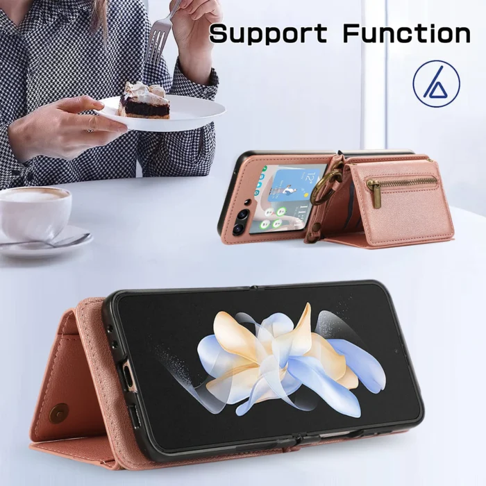 Wallet Case für Samsung Galaxy Z Flip 3 4 5 6 mit Kartenfach, Münztasche und abnehmbarem Schulterriemen – Bild 4