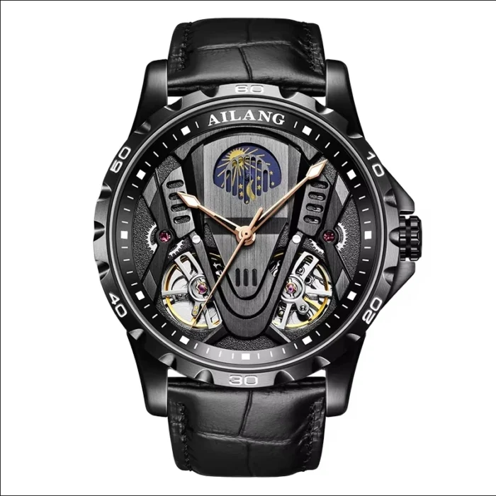Herrenuhr f. AILANG AL8826 automatik skelettiert Leder schwarz 43mm – Bild 3