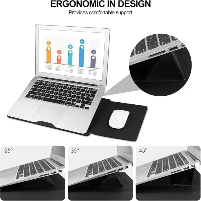 Verstellbare Laptop Hülle mit Ständer MacBook Air Pro 12-16" PU Lederimitat – Bild 3