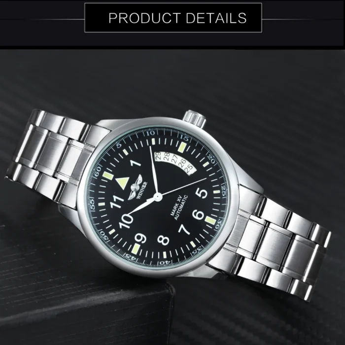 T-WINNER MARK XV Herren Automatikuhr 40mm Skeleton Kalender Lederarmband Edelstahl – Bild 2