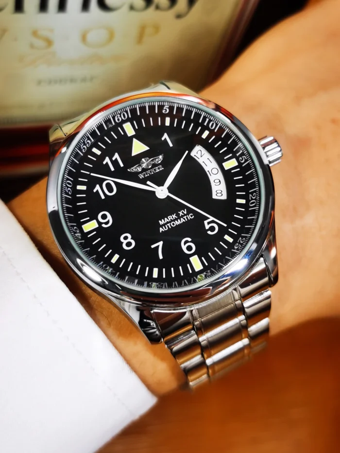 T-WINNER MARK XV Herren Automatikuhr 40mm Skeleton Kalender Lederarmband Edelstahl – Bild 6