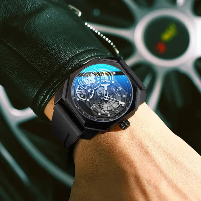 Luxus Automatikuhr Herren 42,5 mm Skelettuhr Weltkarte wasserabweisend Edelstahl – Bild 3