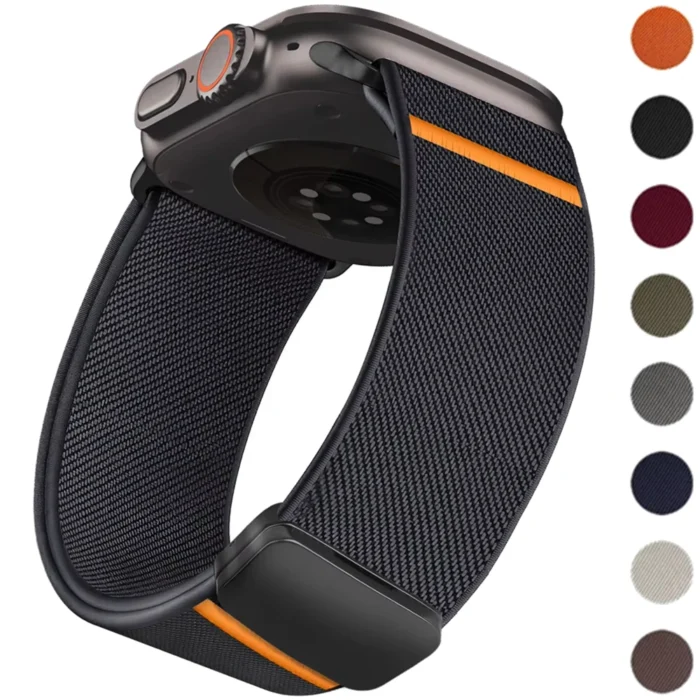 kf-Sbe21c10f1c5449fc9ed1d3e2f9117fa2M.webp Apple Watch Sport Armband 26mm Atmungsaktiv Klett 140-220mm Orange Akzent – Bild 1