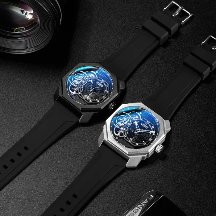 Luxus Automatikuhr Herren 42,5 mm Skelettuhr Weltkarte wasserabweisend Edelstahl – Bild 4