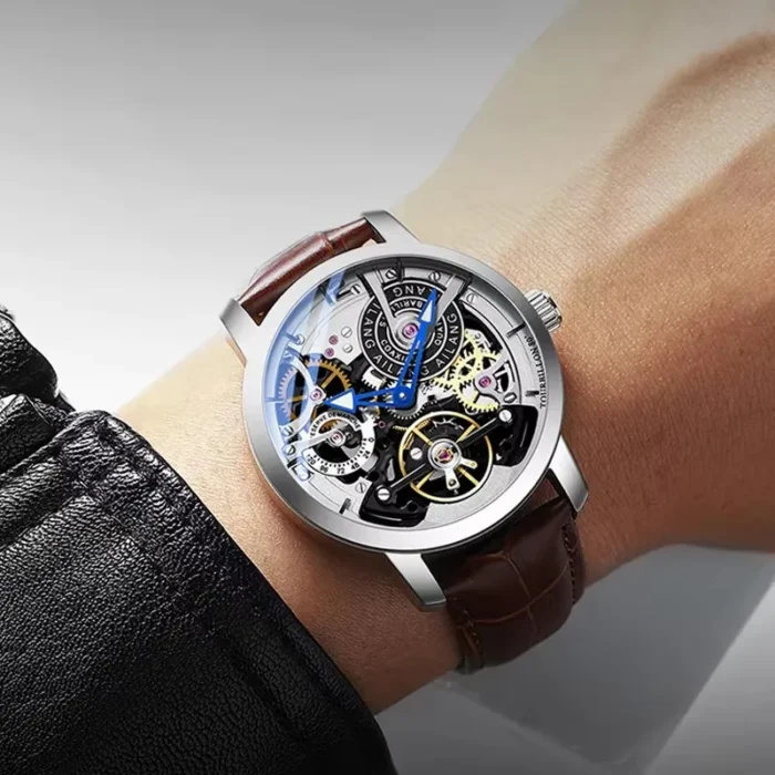 AILANG AL-6811 Herrenuhr Automatik Skelett 40mm Wasserabweisend 3 Bar Lederarmband – Bild 3