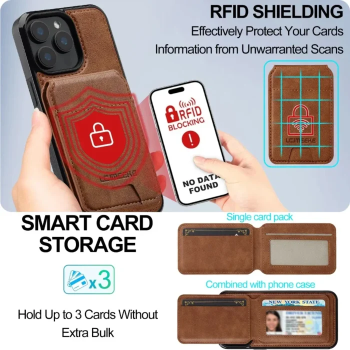 MagSafe Kunstlederhülle iPhone 15 Pro Wallet Kartenhalter abnehmbar Magnet Case – Bild 4