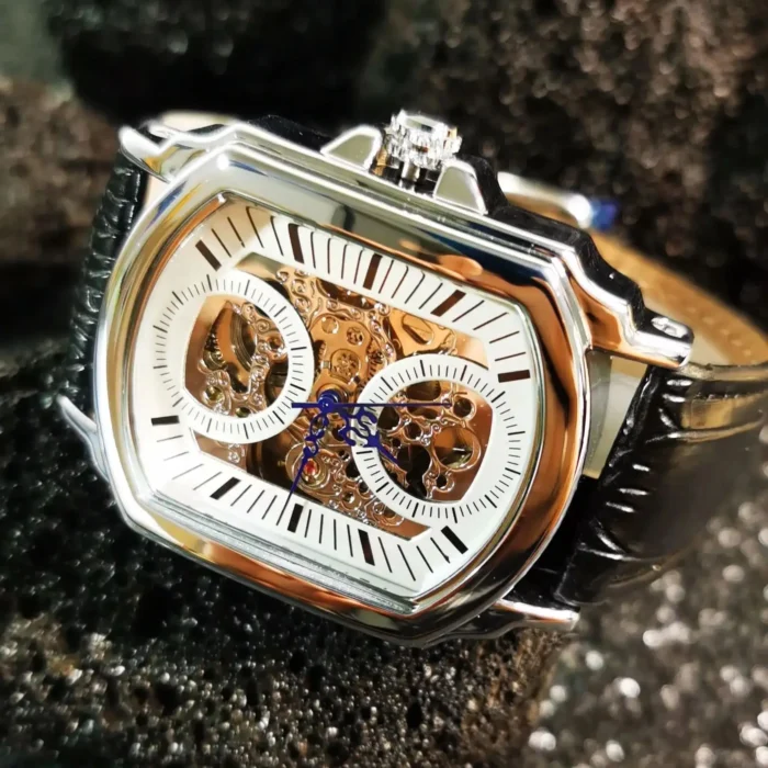 Herrenuhr Automatik Skelettuhr Lederarmband Wasserdicht 3ATM Business Casual – Bild 2