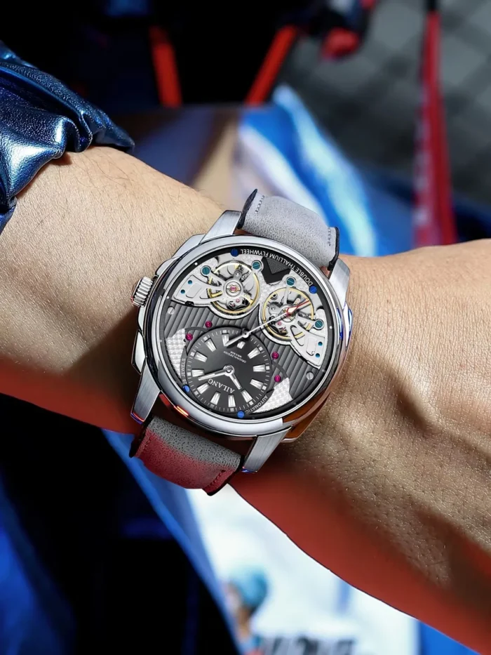 AILANG AL-8832 Automatic Skeleton Watch Double Flywheel Stainless Steel Leather Band – Bild 4