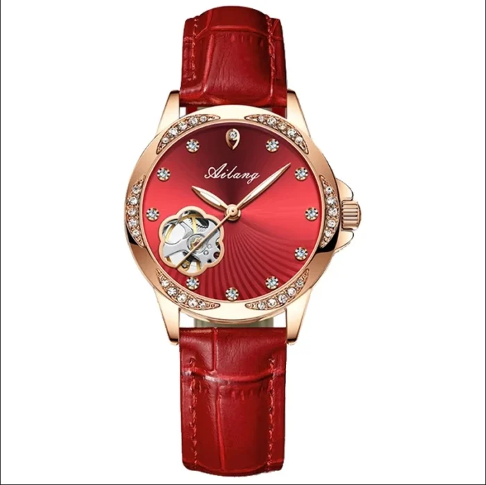 Damen Automatik Uhr Ailang Skeleton Sternenblau Lederarmband 34mm – Bild 2