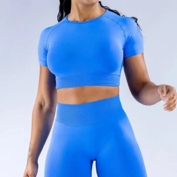 Frauen Sport Set 2-teilig Yoga Top Leggings High Waist Slim Fit Atmungsaktiv Gym Workout – Bild 3