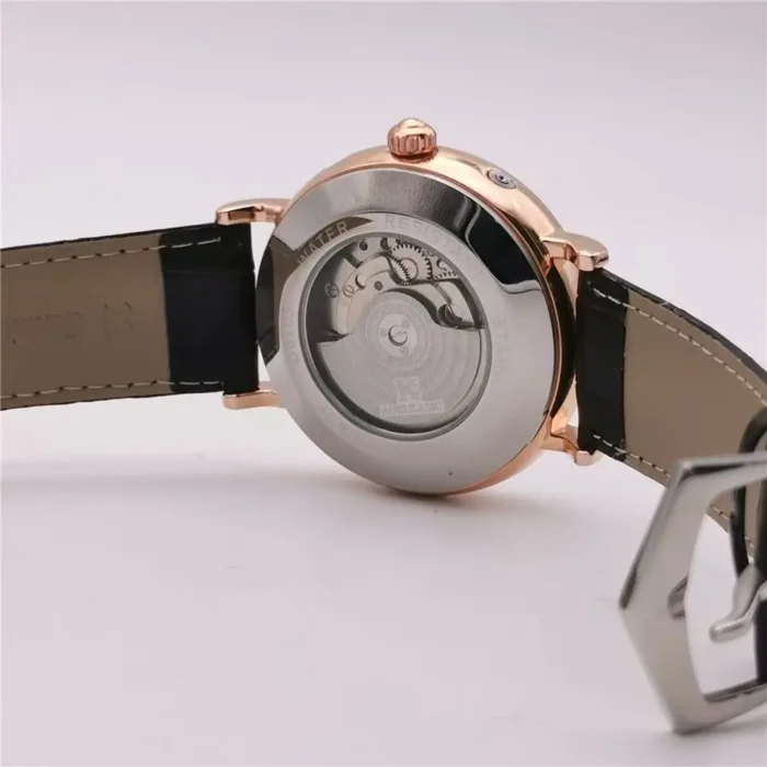 Armbanduhr f. Herren Automatik Roségold Lederarmband Blau – Bild 2