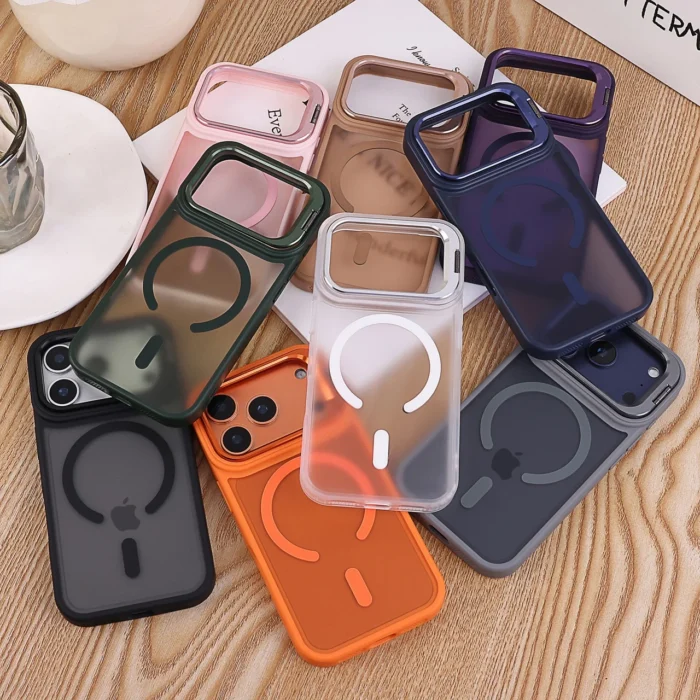 MagSafe Hülle f. iPhone 15 14 13 12 Pro Max matt transparent mit Ständer – Bild 6