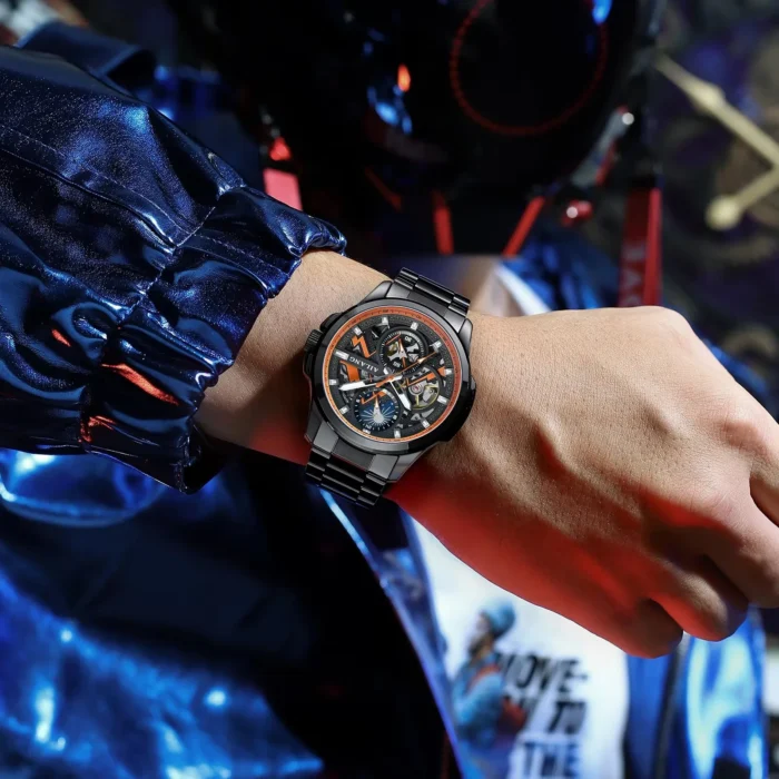 Herren Automatik Uhr Skelett f. AILANG Mondphase Luminova 42mm Schwarz – Bild 4