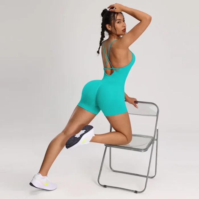 Ärmelloser Damen Bodysuit Slim Fit Yoga Sport Einteiler Nahtlos Atmungsaktiv – Bild 5