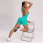 Ärmelloser Damen Bodysuit Slim Fit Yoga Sport Einteiler Nahtlos Atmungsaktiv – Bild 5