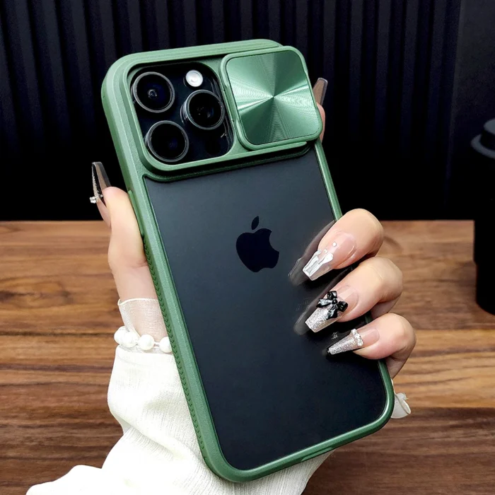 Schiebe Kamera Cover Hülle für iPhone 16 15 14 13 12 Pro Max transparent TPU Schutz – Bild 4