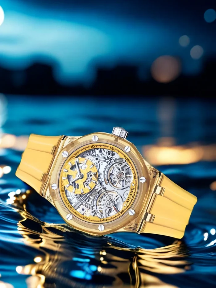 Herren Automatikuhr AILANG Skelett gelb Luminous 43mm wasserdicht – Bild 2