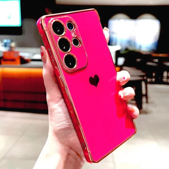 Stylische Handyhülle mit Herz Muster & Metall Rand für Samsung Galaxy S25 S24 S23 S22 – Bild 1