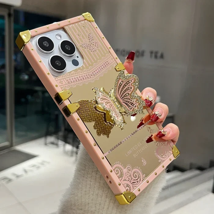 Limited Edition Schmetterling Handyhülle mit Spiegel & Ständer für iPhone 16 15 Pro Max Case – Bild 6