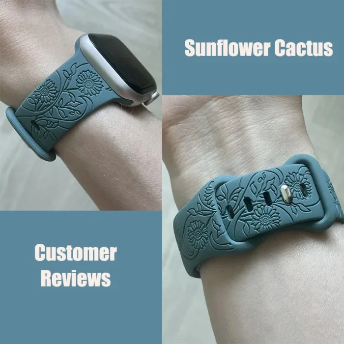 Blumenarmband für Apple Watch 40 44 45 49 mm Blumen Gravur Silikon Band – Bild 5