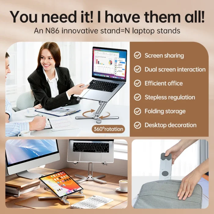Höhenverstellbarer Laptopständer Aluminium 360° drehbar klappbar bis 10kg 10-16 Zoll – Bild 2