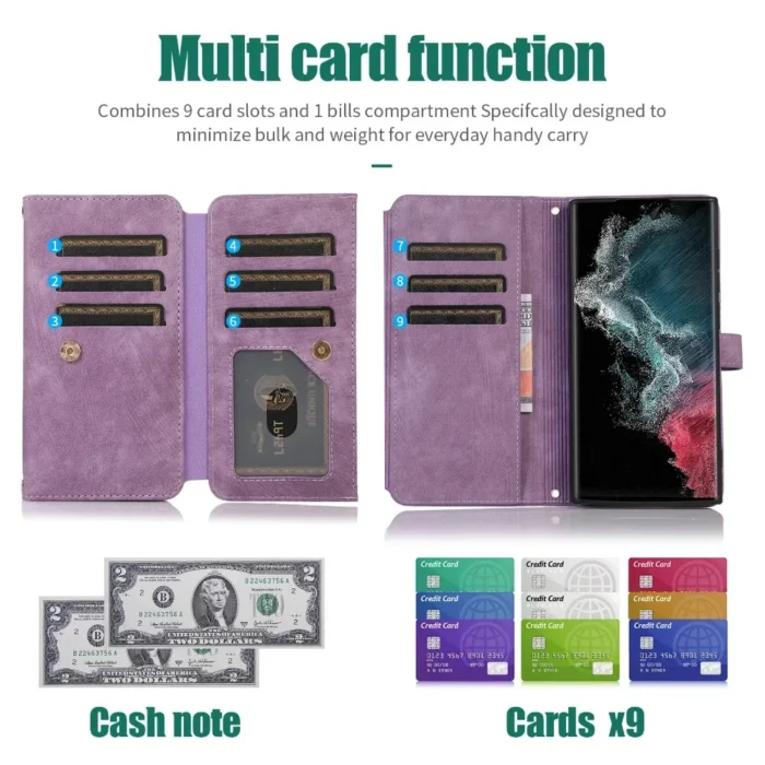 Wallet Case für Samsung Galaxy S20 bis S24 & Note Handyhülle mit 9 Kartenfächern & Kickstand – Bild 3