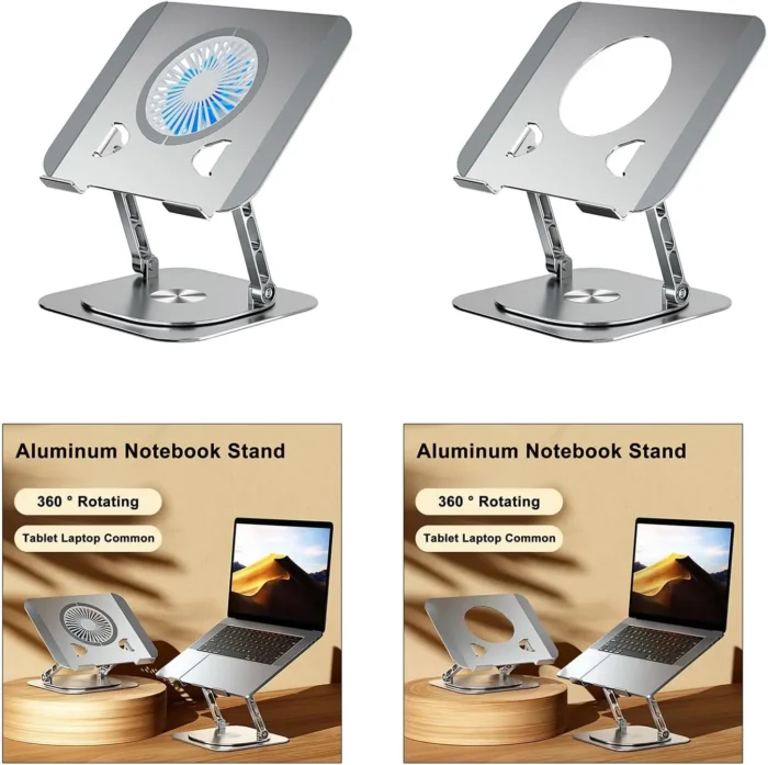 Höhenverstellbarer Laptopständer mit Lüfter 360° drehbar für 7-17 Zoll faltbar Alu – Bild 6
