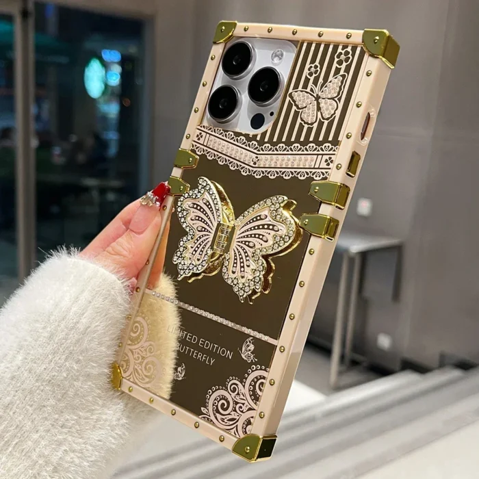 Limited Edition Schmetterling Handyhülle mit Spiegel & Ständer für iPhone 16 15 Pro Max Case – Bild 4