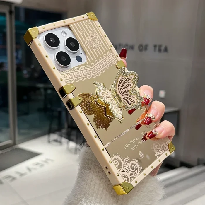 Limited Edition Schmetterling Handyhülle mit Spiegel & Ständer für iPhone 16 15 Pro Max Case – Bild 5