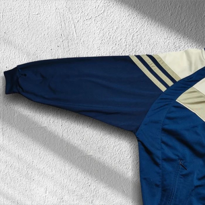 Adidas Vintage Trainingsjacke 90er Original S/M Dunkelblau Beige Streetwear Sportswear – Bild 4