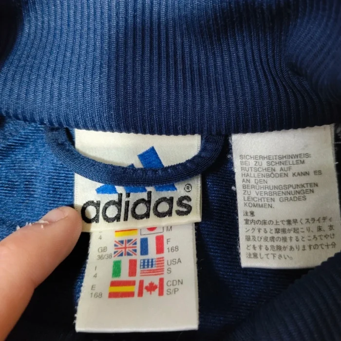 Adidas Vintage Trainingsjacke 90er Original S/M Dunkelblau Beige Streetwear Sportswear – Bild 5