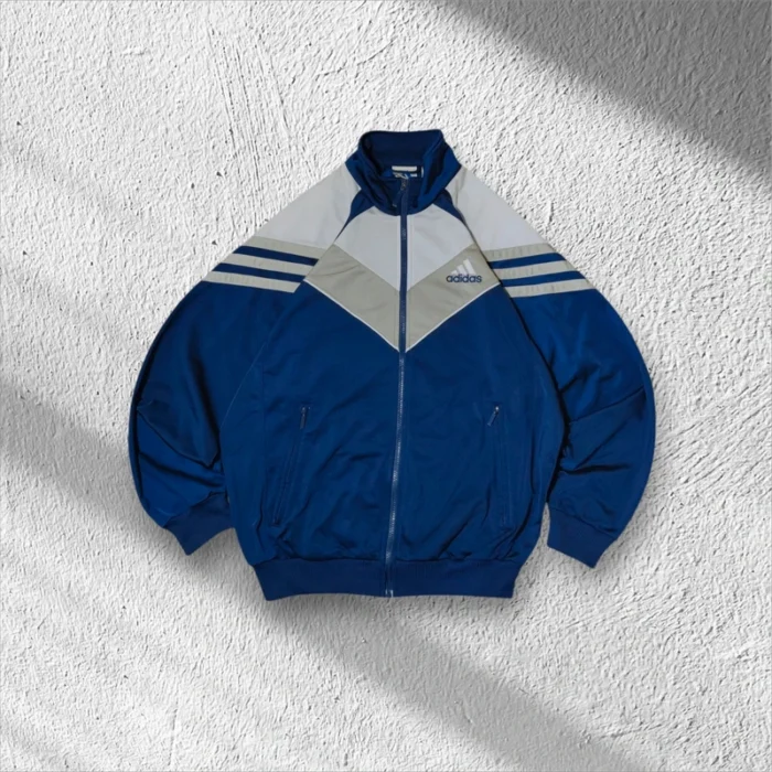 Adidas Vintage Trainingsjacke 90er Original S/M Dunkelblau Beige Streetwear Sportswear – Bild 1