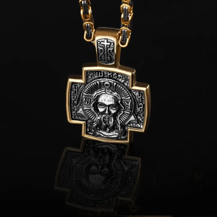 Jesus Kreuz Anhänger 316L Edelstahl Kette Silber Gold Orthodox Herren Damen 60cm – Bild 3