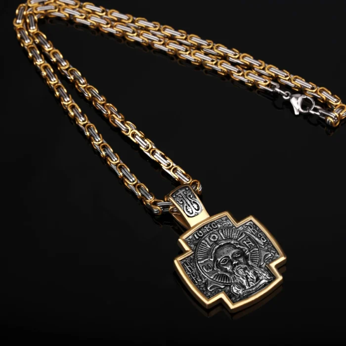 Jesus Kreuz Anhänger 316L Edelstahl Kette Silber Gold Orthodox Herren Damen 60cm – Bild 5
