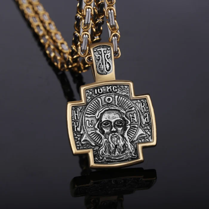 Jesus Kreuz Anhänger 316L Edelstahl Kette Silber Gold Orthodox Herren Damen 60cm – Bild 4