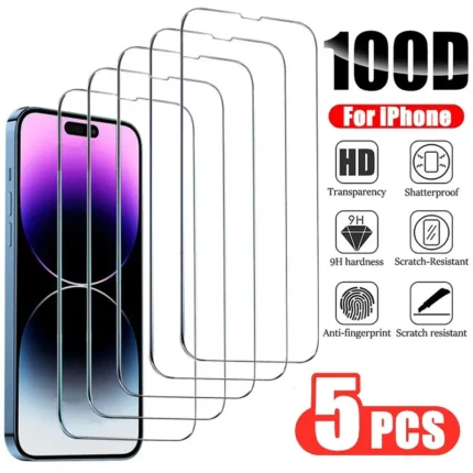 Displayschutzfolie 9H gehärtetes Glas passend für iPhone 12-16 Pro Max 3er/5er Pack