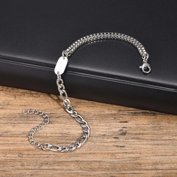 Initial Armband mit Buchstabe A-Z, Figaro-Kette & Box-Glieder, Geschenk für Ihn & Sie – Bild 6