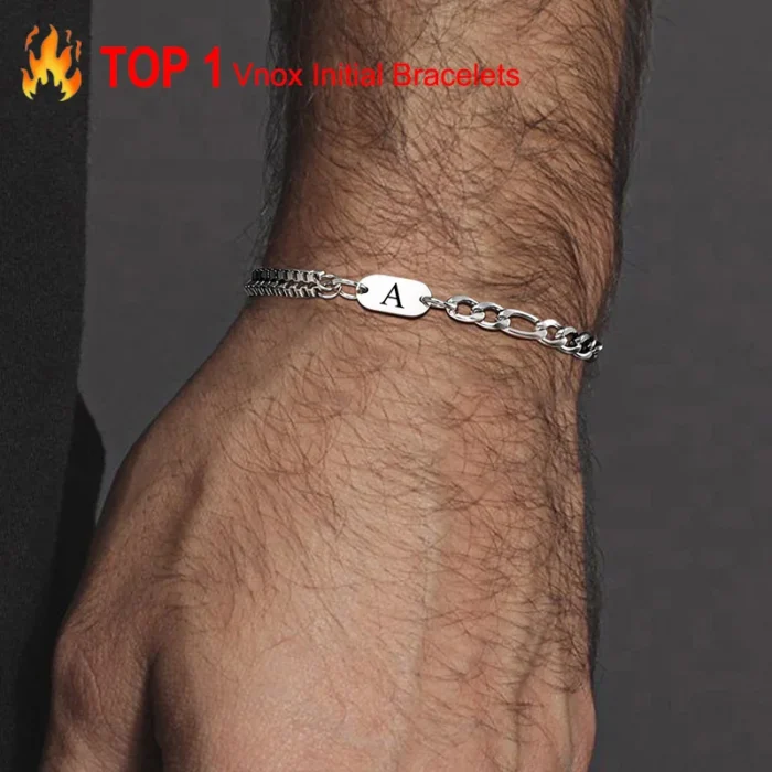 Initial Armband mit Buchstabe A-Z, Figaro-Kette & Box-Glieder, Geschenk für Ihn & Sie – Bild 1